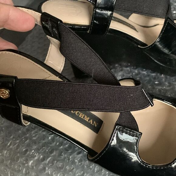 Dana Buckman Size 6 Black Patent Leather Slingback wedge sandals - Picture 9 of 10